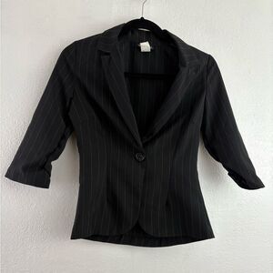 Wet Seal Women's Black Pin Stripe ruched sleeves Suit Jacket Blazer size S